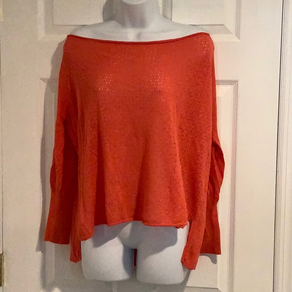 ANTHROPOLOGIE GUINEVERE Coral Off The Shoulder Oversized Lightweight Sweater S
